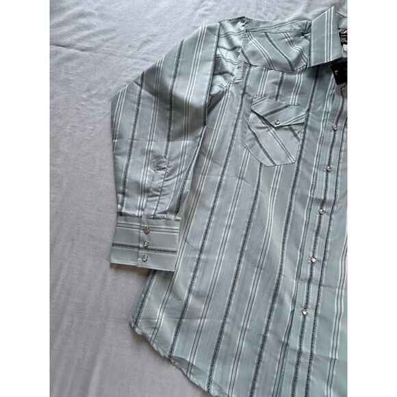Men's Wrangler Western Pearl Snap Button Down Size Large Shirt, NWT, Blue - Picture 3 of 10